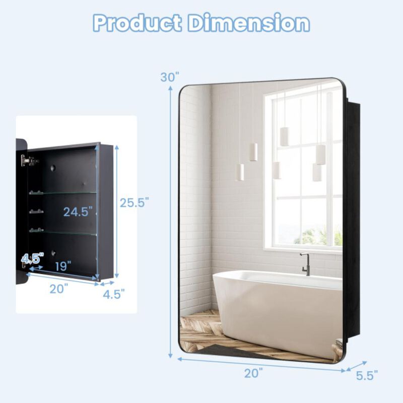 Hivvago 20 x30 Inch Multi-Functional Bathroom Mirror Cabinet with Adjustable Shelves