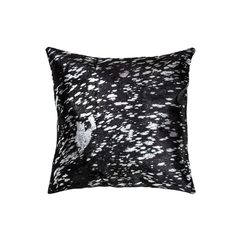 HomeRoots Set of Two 18" Black and Silver Abstract Cowhide Throw Pillows with Glitter image number 3