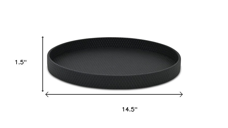 HomeRoots 15" Black Faux Wicker Round Serving Tray image number 5