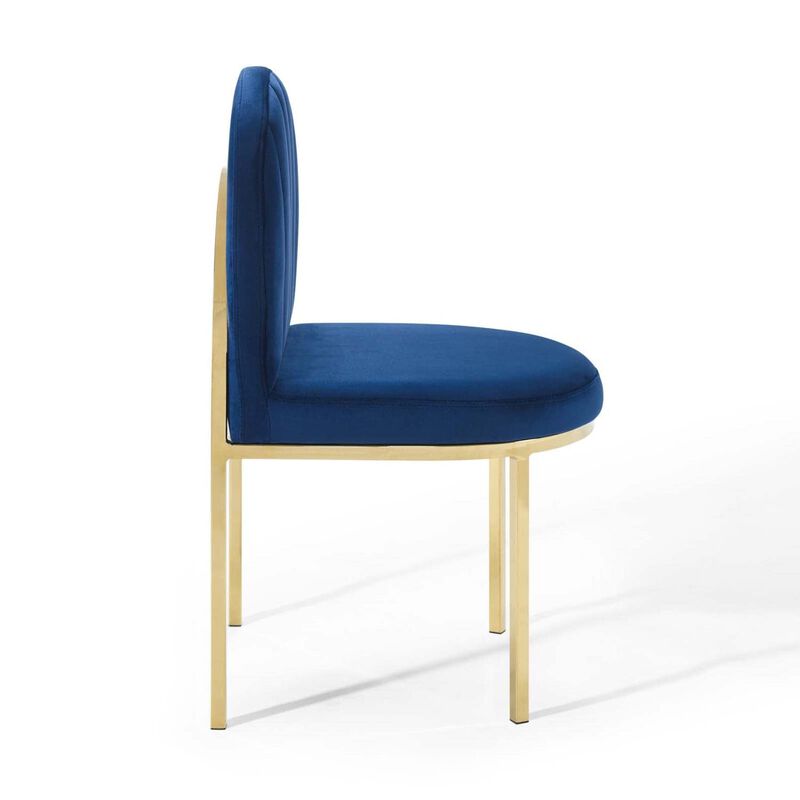 Modway Isla Channel Tufted Performance Velvet Dining Side Chair, Gold Navy
