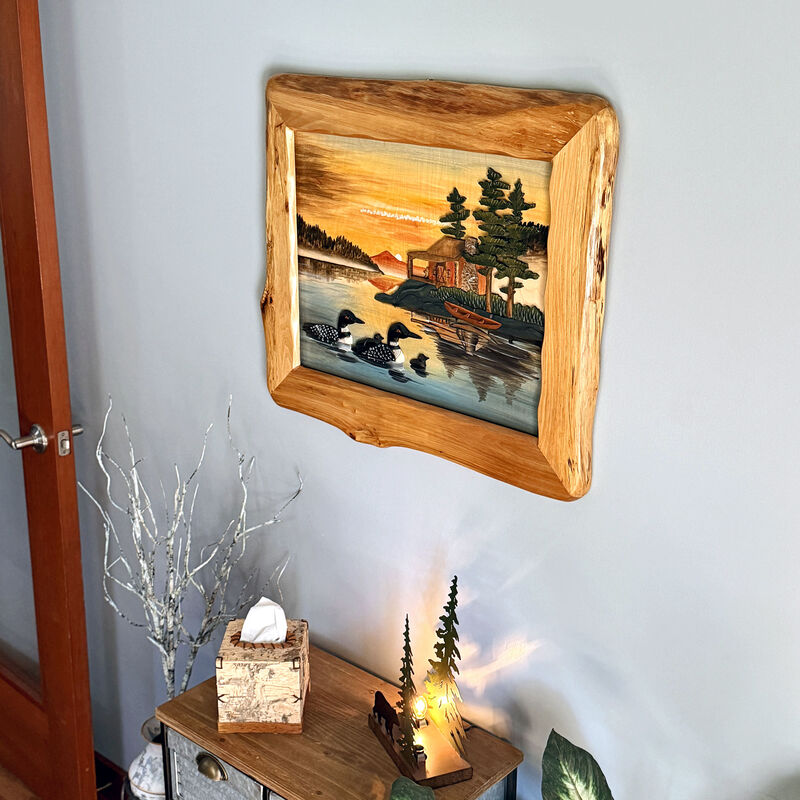 Rustic Loon Family Intarsia Wood Wall Sculpture 25.5x29.5 Cabin D&eacute;cor image number 6