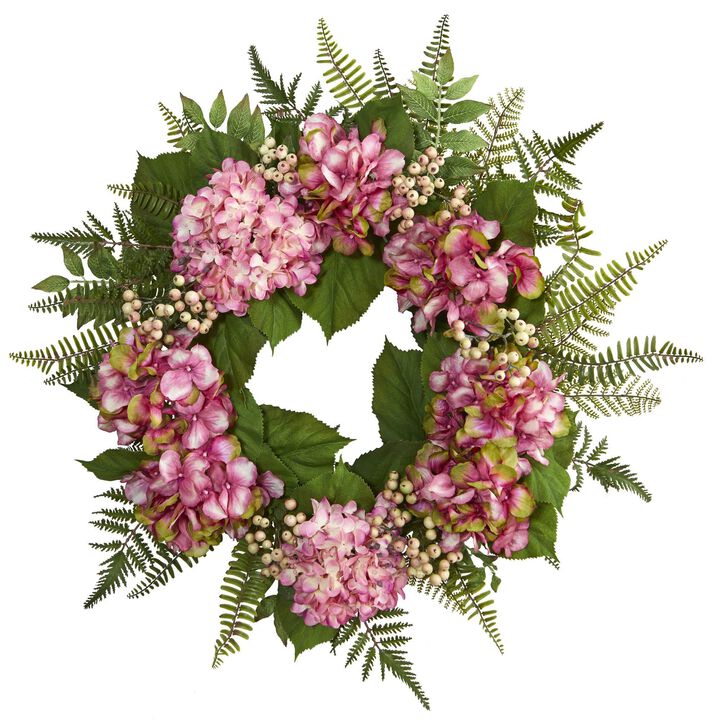 Nearly Natural 24-in Hydrangea Berry Wreath
