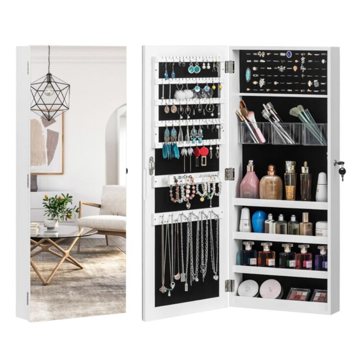 Wall-Mounted Jewelry Cabinet with Lock, PVC Film Finish & Fitting Mirror