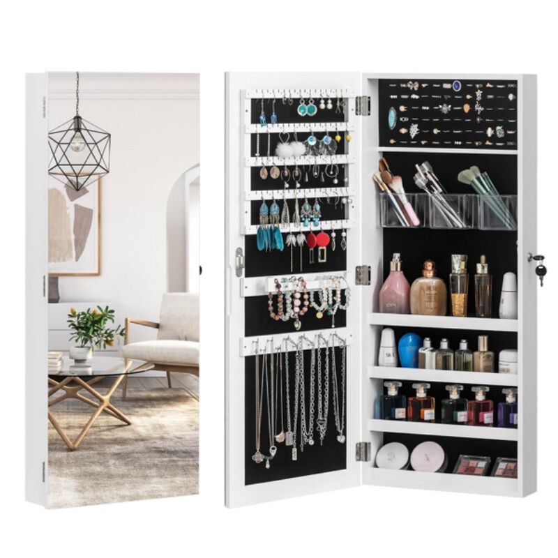 Wall-Mounted Jewelry Cabinet with Lock, PVC Film Finish & Fitting Mirror