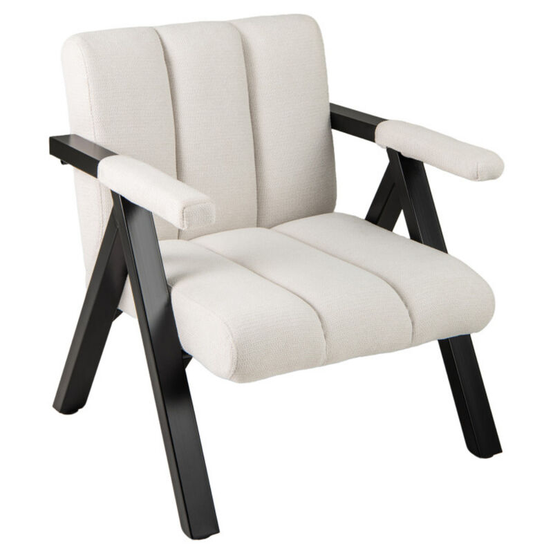 Oversized Accent Chair with Metal Frame and Armrests-Beige image number 0