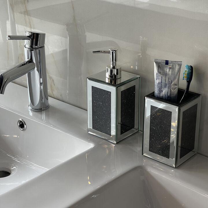 Exquisite 2 Piece Square Soap Dispenser and Toothbrush Holder