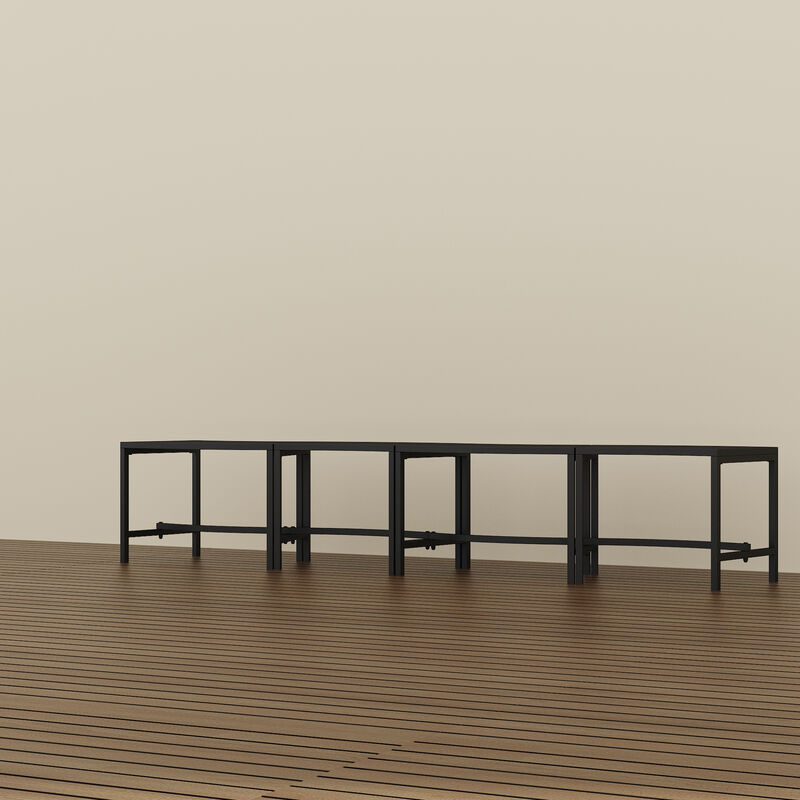 FUFU&GAGA Set of 4 Outdoor Fire Pit Benches &ndash; Black Iron Frame Patio Conversation Chairs, Weather-Resistant Slatted Seats, Stationary Seating for Garden & Backyard, (15.7 in. H x 23.9 in. W x 13.5 in. D), Black