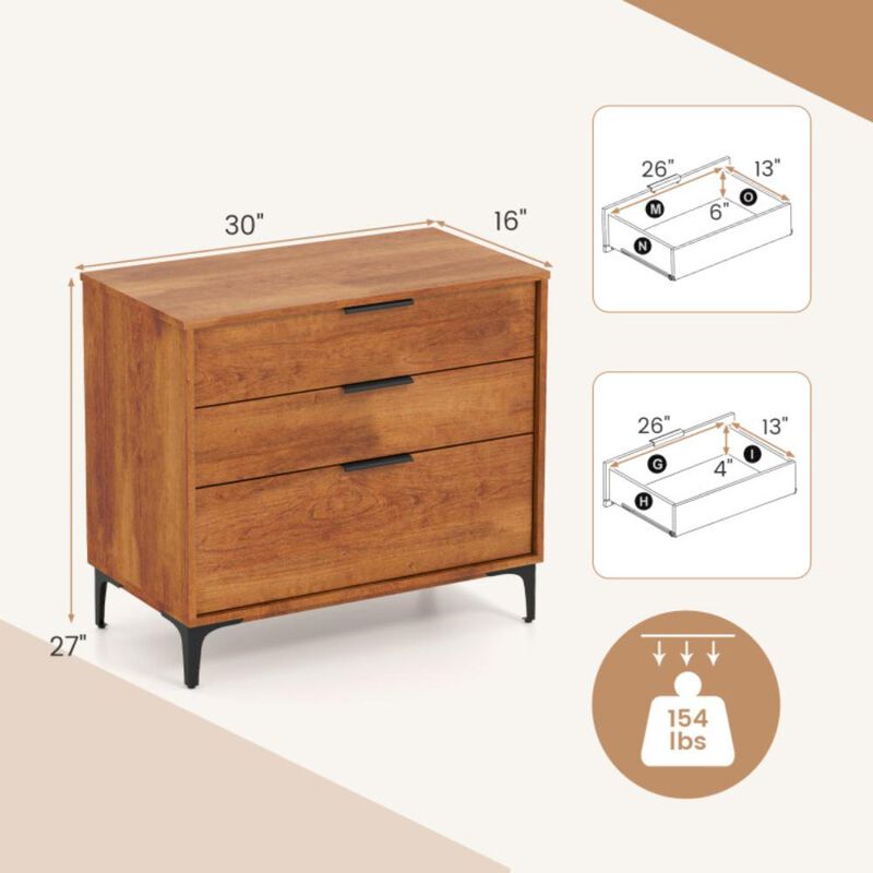 Hivvago 3 Drawer Dresser with Interlock System for Bedroom Living Room