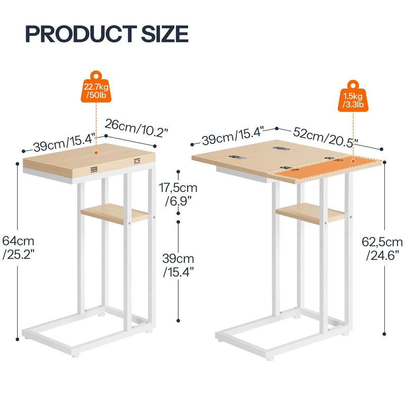 HOOBRO Foldable End Table, C Shaped Side Table with Storage Shelf, Small Snack Table Suitable for Living Room Bedroom Small Spac