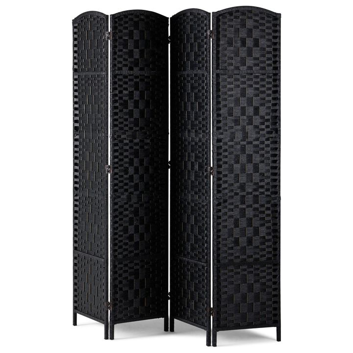 Portable 4-Panel Privacy Screen with Hinges, Hand-Woven Divider for Home or Office