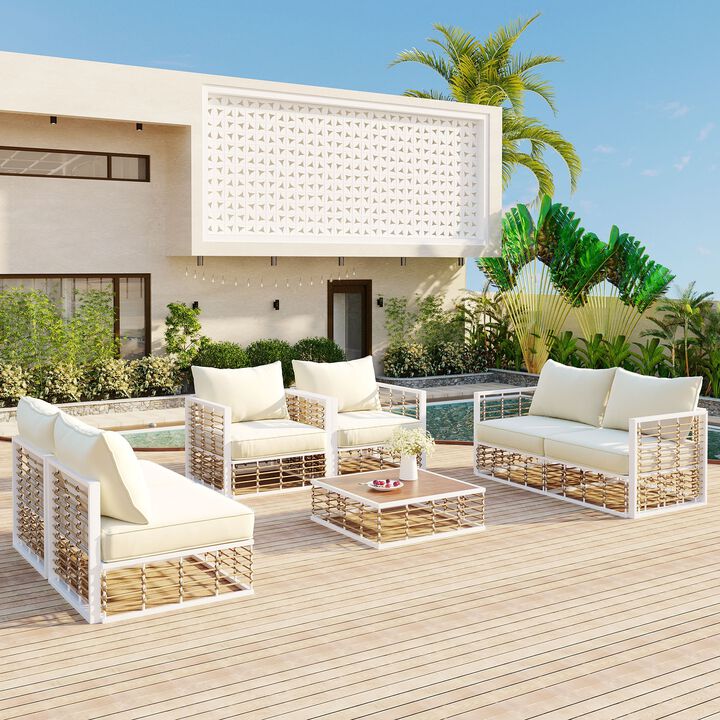 Vaswan Metal Patio Sectional Sofa Set