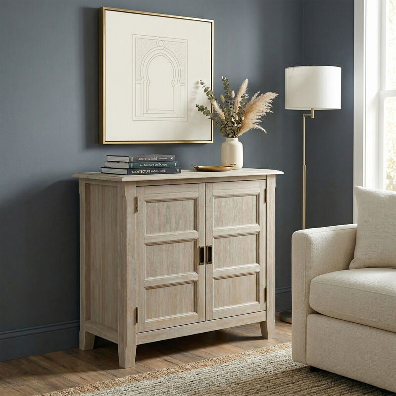 Burlington SOLID WOOD 30 inch Wide Transitional Low Storage Cabinet in Distressed Grey image number 1