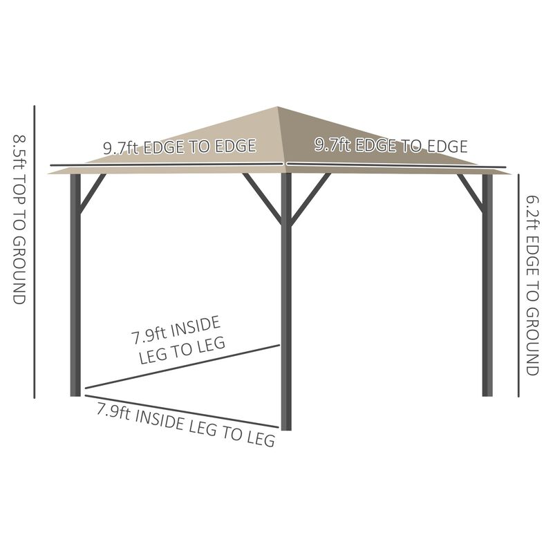 10' x 10' Patio Gazebo Aluminum Frame Outdoor Canopy Shelter with Sidewalls, Vented Roof for Garden, Lawn, Backyard and Deck, Khaki