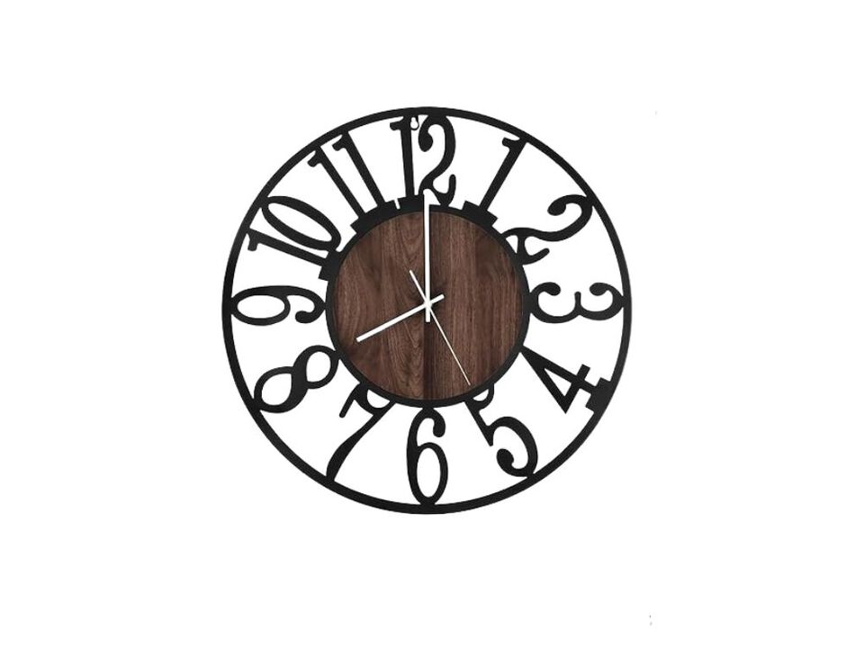 Night Light Rustic Wood Farmhouse Black Wall Clock 20 Inch Silent Non Ticking