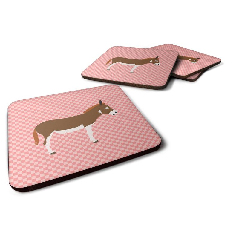 Caroline's Treasures Miniature Mediterranian Donkey Pink Check Decorative coasters, 3.5, Multicolor