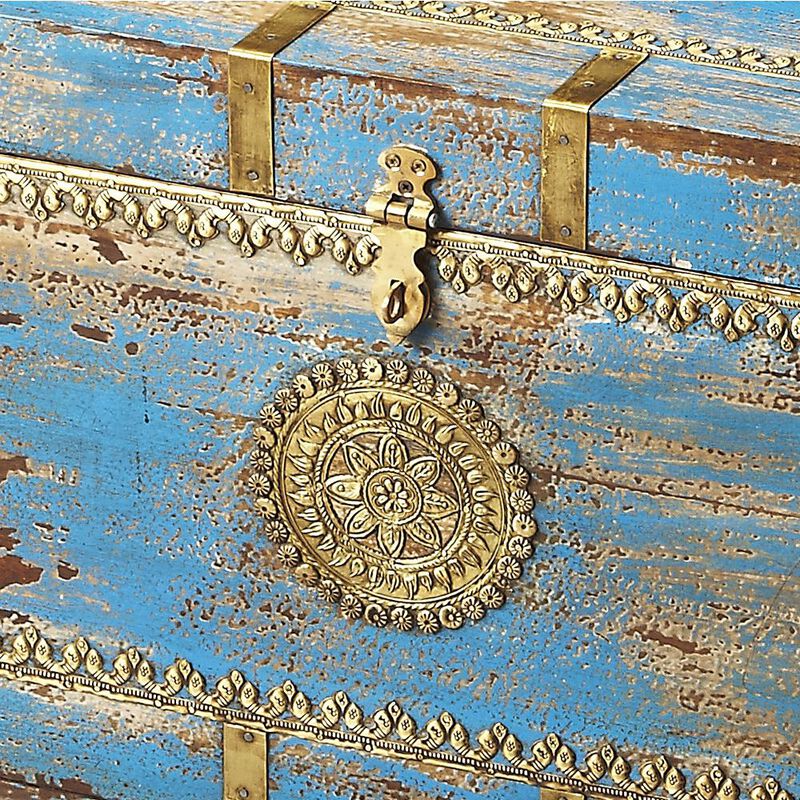 Butler Specialty Neela Painted Brass Inlay Storage Trunk, Blue