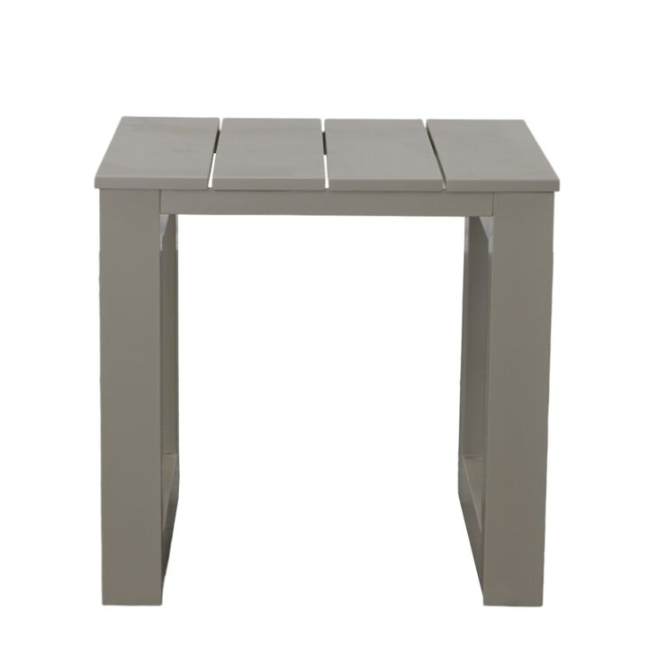 Versatile Patio End Table - Neutral Tones, Modern Geodesic Pattern - Rust-Resistant Aluminum, Scratch and Weather-Resistant