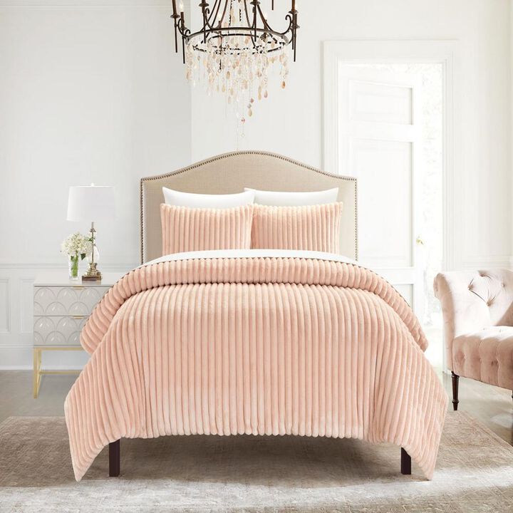 Chic Home Fargo Comforter Set Microplush Channel Quilted Solid Micromink Backing Bedding - Pillow Shams Included - 3 Piece - King 104x90", Blush