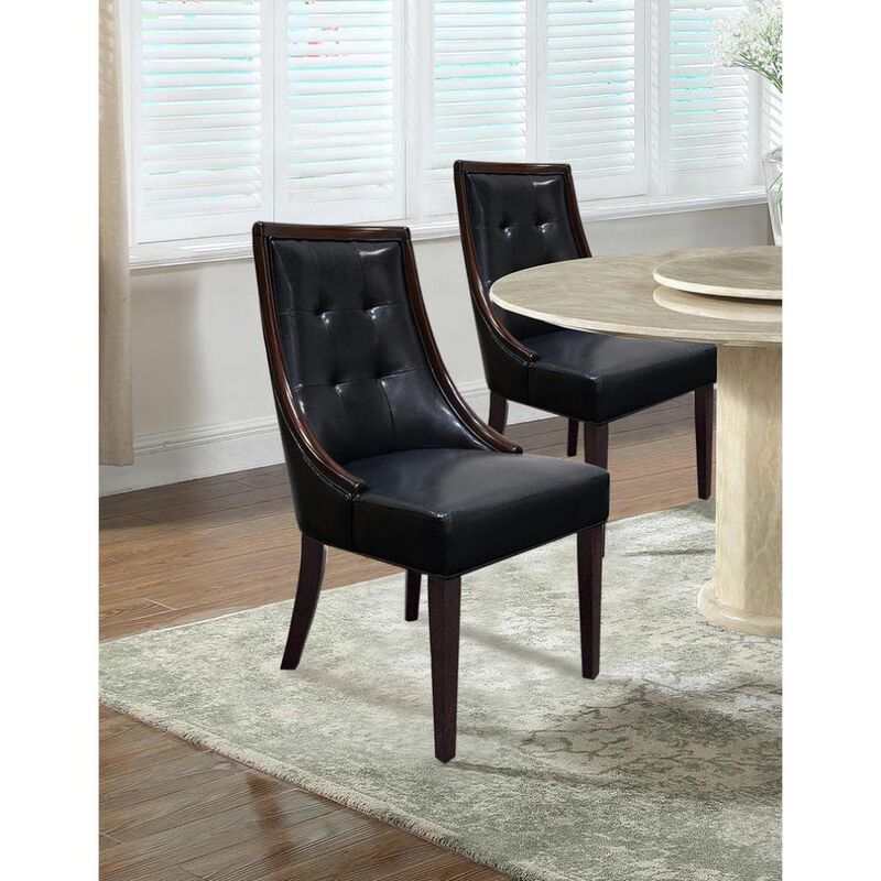 Best Master Raphael Faux Leather Dining Side Chair in Black/Espresso (Set of 2)