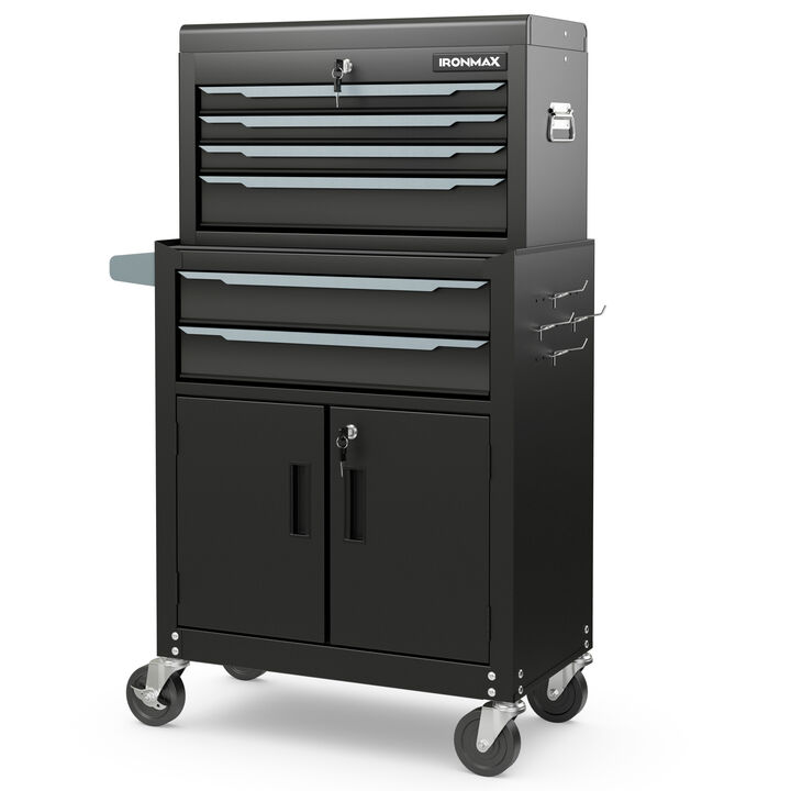 6-Drawer Rolling Tool Storage Chest Cabinet with Universal Wheels and Hooks