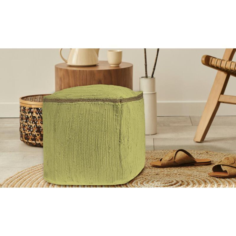 Hivvago 18 Inch Citron and Natural Cotton And Jute Cube Pouf Ottoman