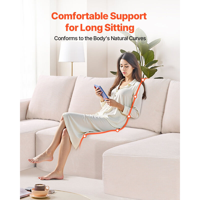 Corduroy Modular Sectional Couch with Chaise and Soft Cushions for Living Room