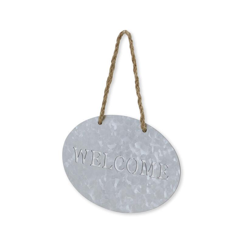 HomeRoots 5" X 8" Gray Handcrafted Welcome Galvanized Metal Wall Decor image number 2