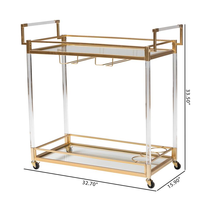 bali & pari Baxton Studio Savannah Contemporary Glam and Luxe Gold Metal and Glass Wine Cart