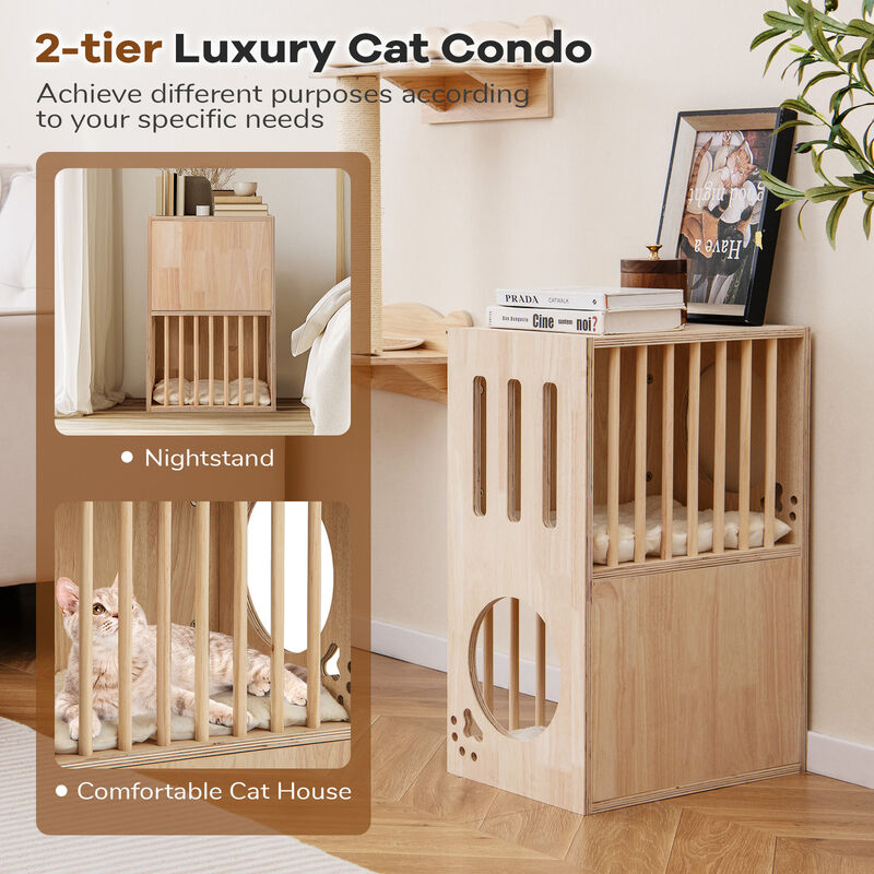 Wooden Cat Furniture &ndash; 2-Tier Indoor Condo with Cozy Cushions & Ventilated Design image number 6