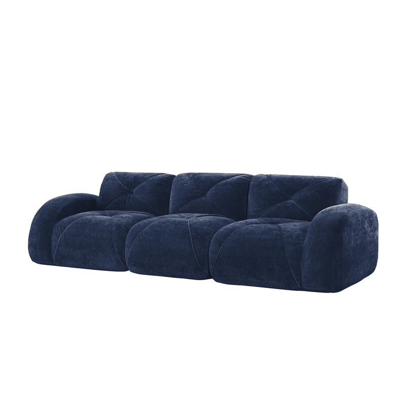 Clihome 110''Boneless Sofa With Tufted,Soft Velvet  Fabric,Modular Sectional Sofa,32D High Density Sponge,Anti-Slip Design,Ergonomic Design Bottom