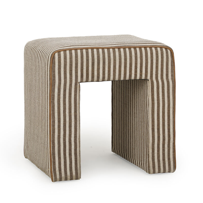 Byron Square Green Stripe Cotton Jute Ottoman image number 1
