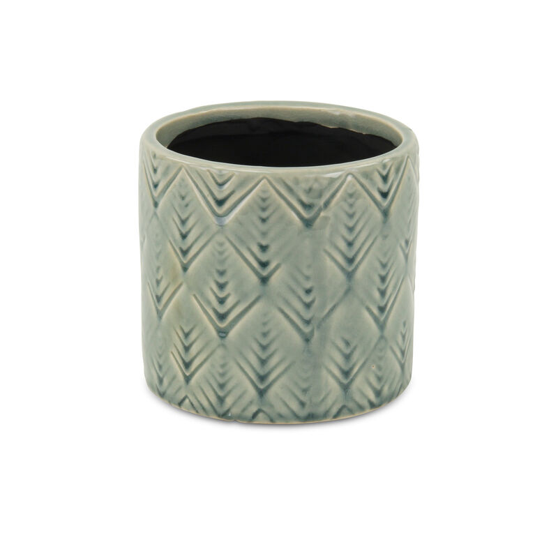 HomeRoots Turquoise Ceramic 22 Ounce Geometric Round Distressed Pot Planter image number 2