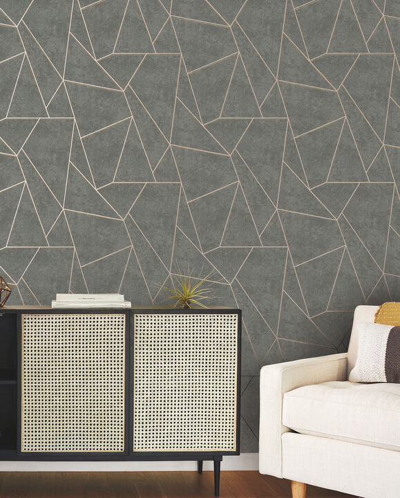 Nazca Dark Grey & Gold Wallpaper