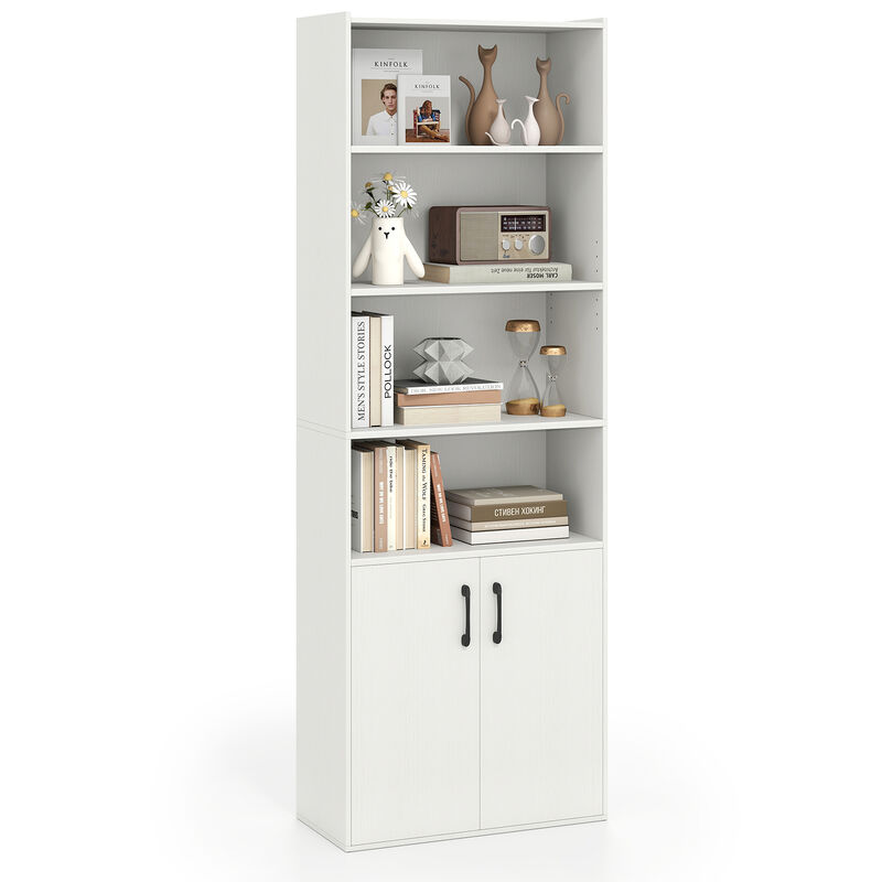 6-Tier Bookcase with Adjustable Shelves and 2-Door Cabinet for Home or Office