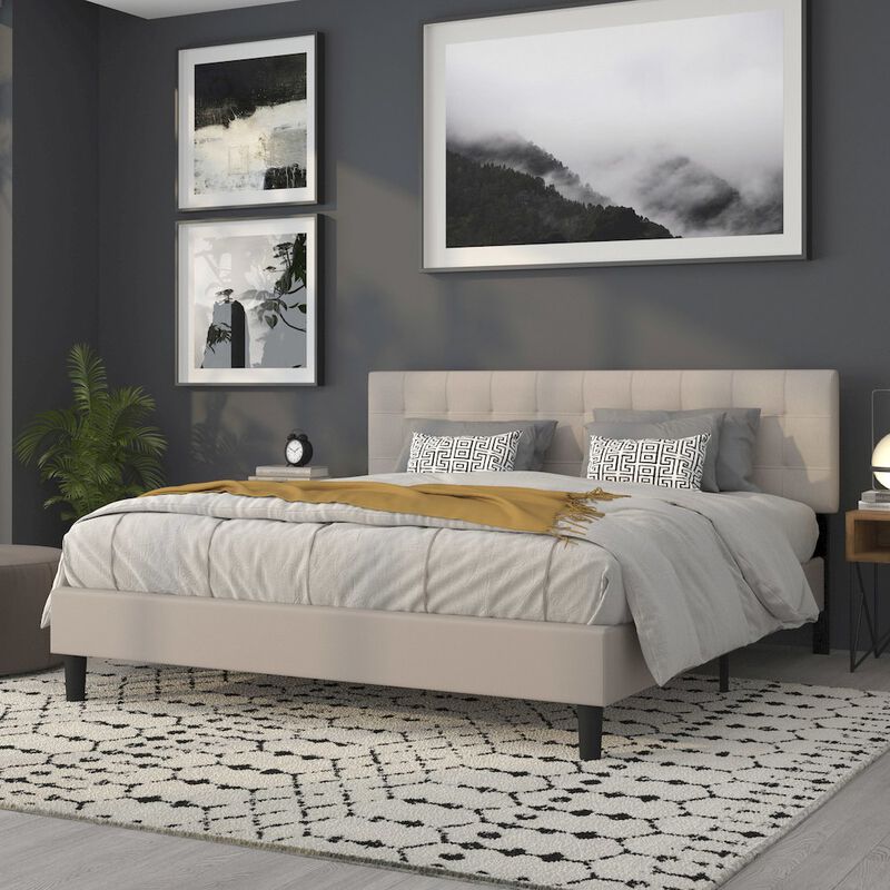 Flash Furniture Tufted Upholstered King Size Headboard in Beige Fabric image number 7