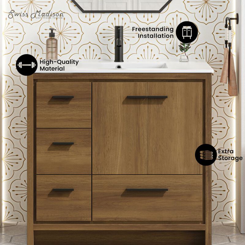 Virage 36" Freestanding Bathroom Vanity in Brown Oak with Sink Top image number 6