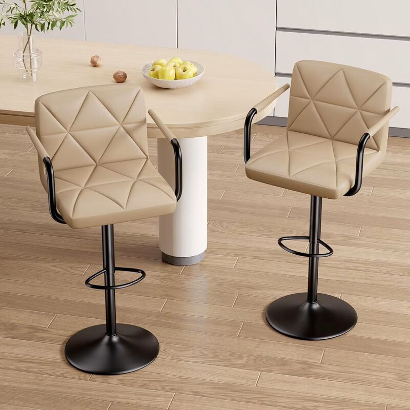 Leather Swivel Bar Stools Set of 2, Adjustable Height Square Counter Stools with Back & Iron Frame, 360&deg; Kitchen Island Chairs for Outdoor, Home Bar, Hotel image number 3