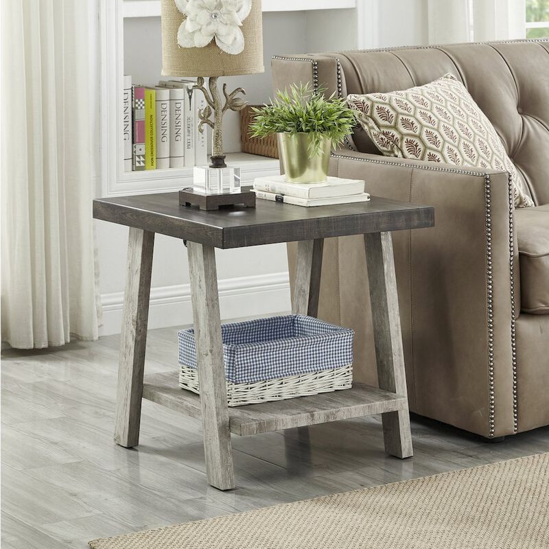 Roundhill Furniture Athens Contemporary 3Pc Wood Shelf Coffee Table Set in Weathered Walnut and Gray
