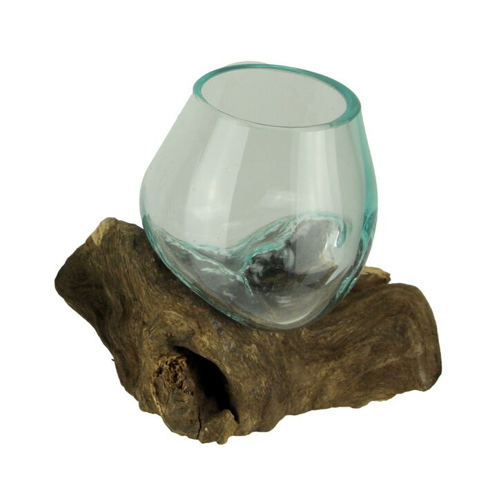 Molten Glass On Teak Driftwood Decorative Bowl Vase Terrarium Planter