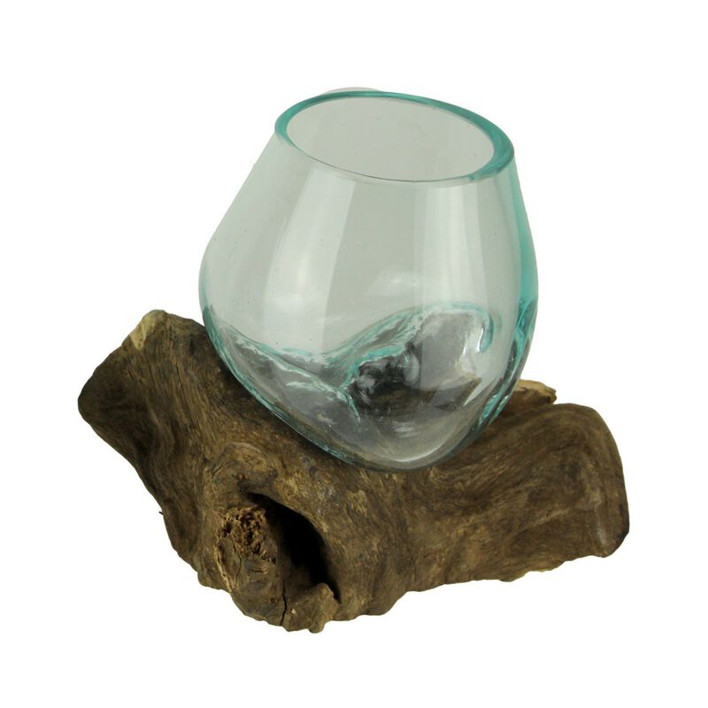 Molten Glass On Teak Driftwood Decorative Bowl Vase Terrarium Planter image number 0