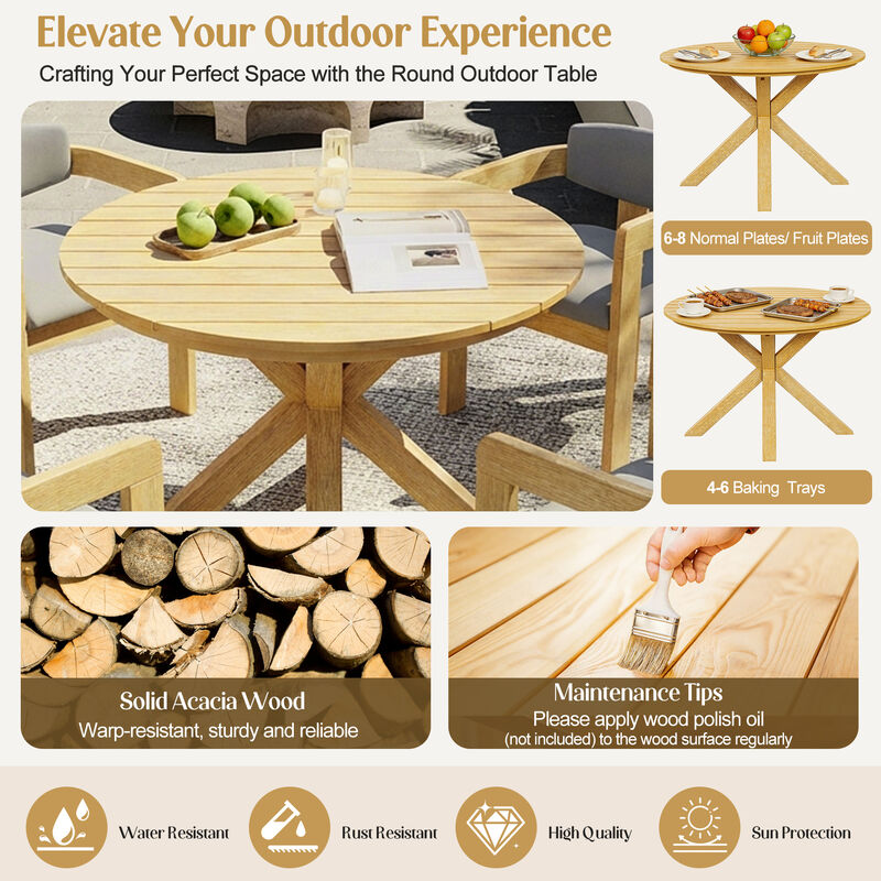 Merax 5-Piece Acacia Wood Patio Dining Set &ndash; Round Table + 4 Barrel Armchairs image number 6