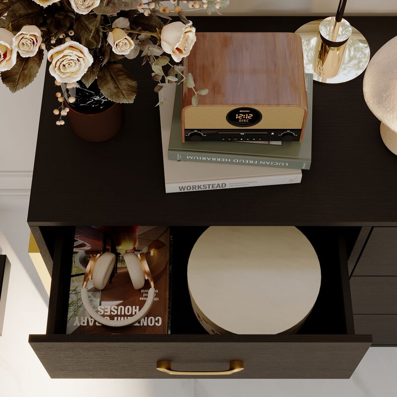 9-Drawer Dresser - Sleek Black & Gold, Premium Quality Chest