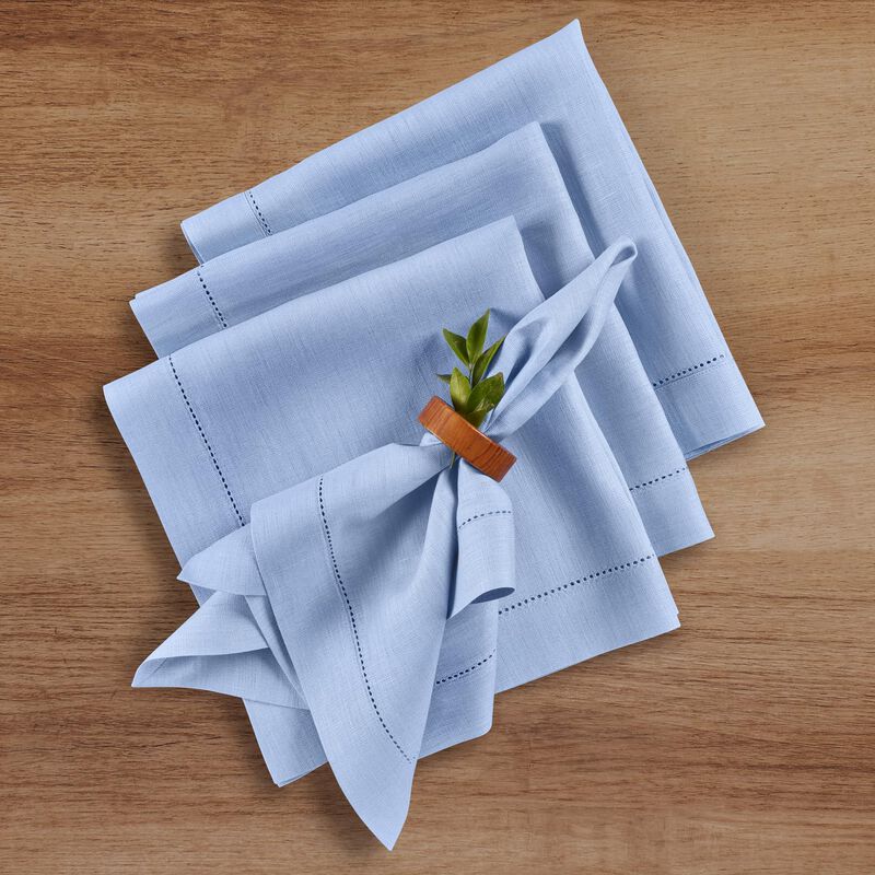 Solino Home Classic Hemstitch 100% Linen Dinner Napkins &ndash; Set of 4, 20 x 20 in, Machine Washable, Holiday and Everyday Dining