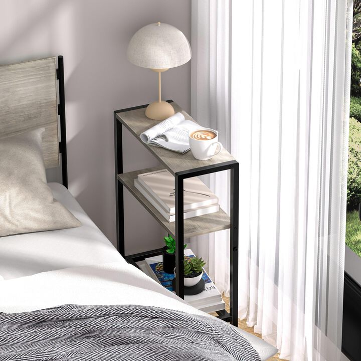 Narrow Side Table for Small Space, 2-Tier Small End Table with Shelf Holder, Slim Nightstand, Skinny Snack Couch Table in Living