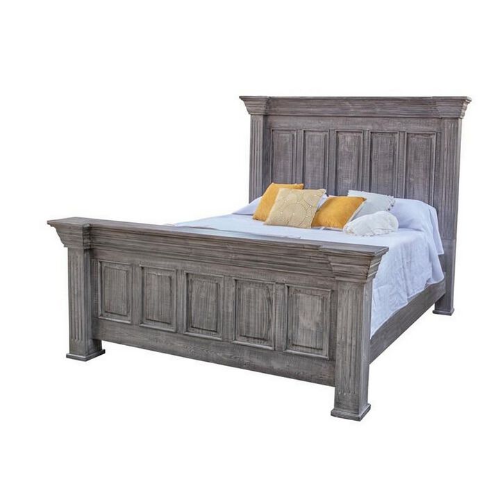 Siya King Size Bed, Clean Rustic Headboard and Footboard, Gray Finish - Benzara