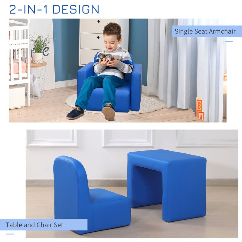 2-in-1 Multifunctional Kids Sofa Convertible Table and Chair Set for Boys Girls, Blue