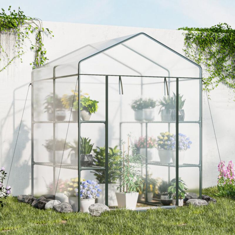 Hivvago Walk-in Greenhouse with 3 Tiers 8 Shelves PVC Cover Roll-up Zippered Door