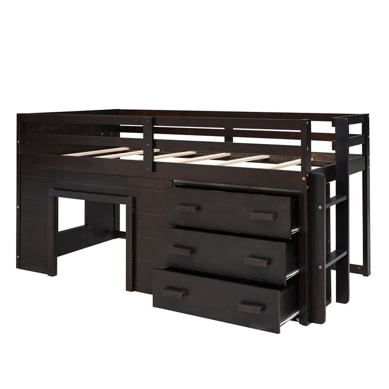Merax Loft Bed with Cabinet and Shelf