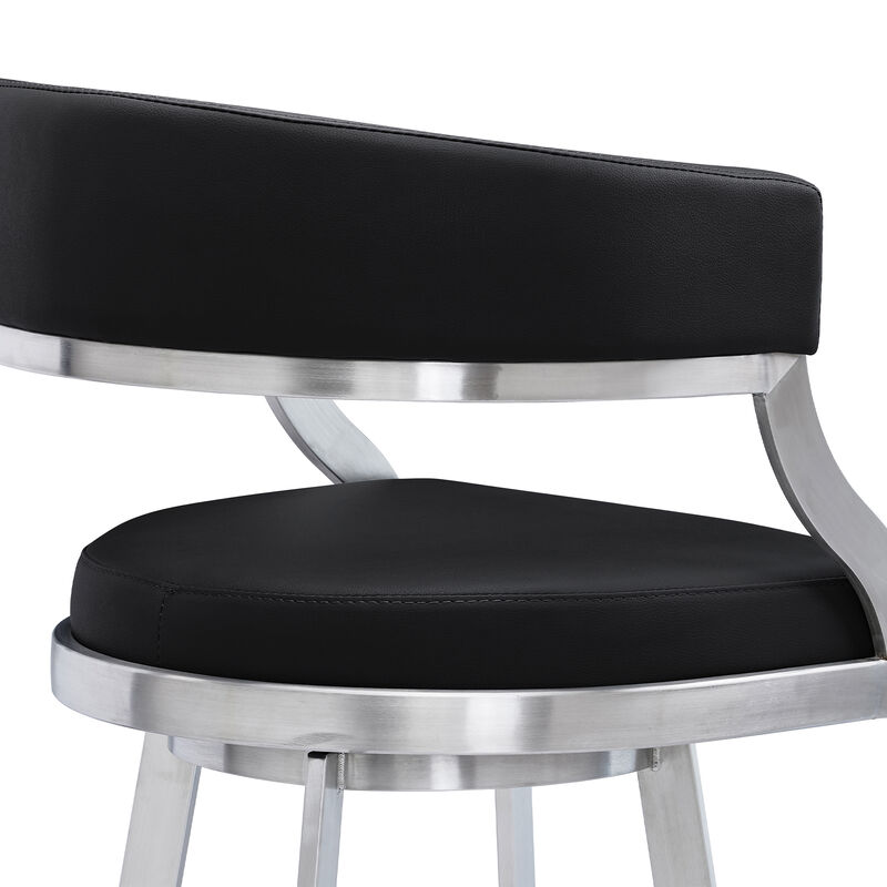 Dione Counter Height Swivel Faux Leather and Brushed Stainless Steel Bar Stool