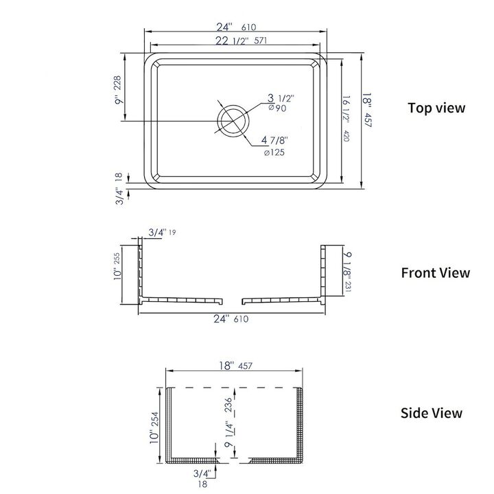 ALFI brand Black Matte Smooth Apron 24 x 18 Single Bowl Fireclay Farm Sink